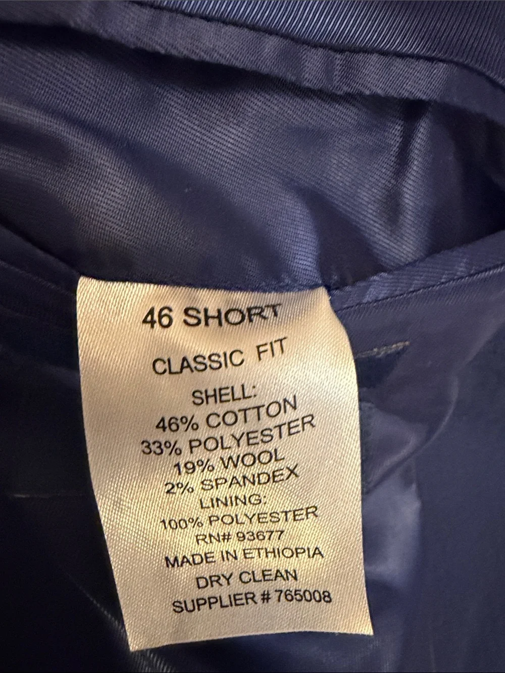 Stafford Men's Navy Textured Two-Button Blazer sport coat size 46 Short